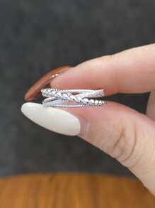 ESBERRY 1入組雙層幾何精美可調節戒指適合女士S925純銀白金顏色精細首飾類日常穿著禮物 - 銀色 - 查看 1