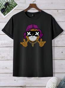 Manfinity Hombres Camiseta con estampado de dibujos animados - Negro - Ver 1