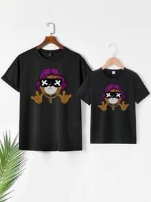 Manfinity Hombres Camiseta con estampado de dibujos animados - Negro - Ver 3