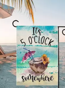 1入組椰子和標語圖案花園旗幟創意滌綸假日花園旗幟