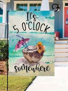 1入組椰子和標語圖案花園旗幟創意滌綸假日花園旗幟