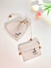 3pcs/set Floral Pattern Jewelry Storage Bag, Modern Cloth Drawstring Jewelry Bag Set For Home - Beige - View 1