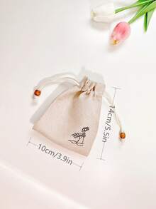 3pcs/set Floral Pattern Jewelry Storage Bag, Modern Cloth Drawstring Jewelry Bag Set For Home - Beige - View 4