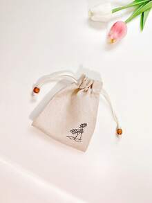 3pcs/set Floral Pattern Jewelry Storage Bag, Modern Cloth Drawstring Jewelry Bag Set For Home - Beige - View 5