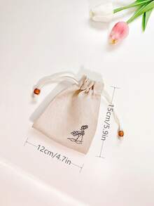 3pcs/set Floral Pattern Jewelry Storage Bag, Modern Cloth Drawstring Jewelry Bag Set For Home - Beige - View 6