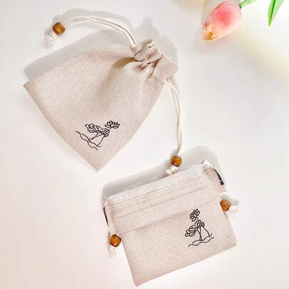 3入組/套花卉圖案首飾收納袋現代布製抽繩首飾袋套裝適合家用