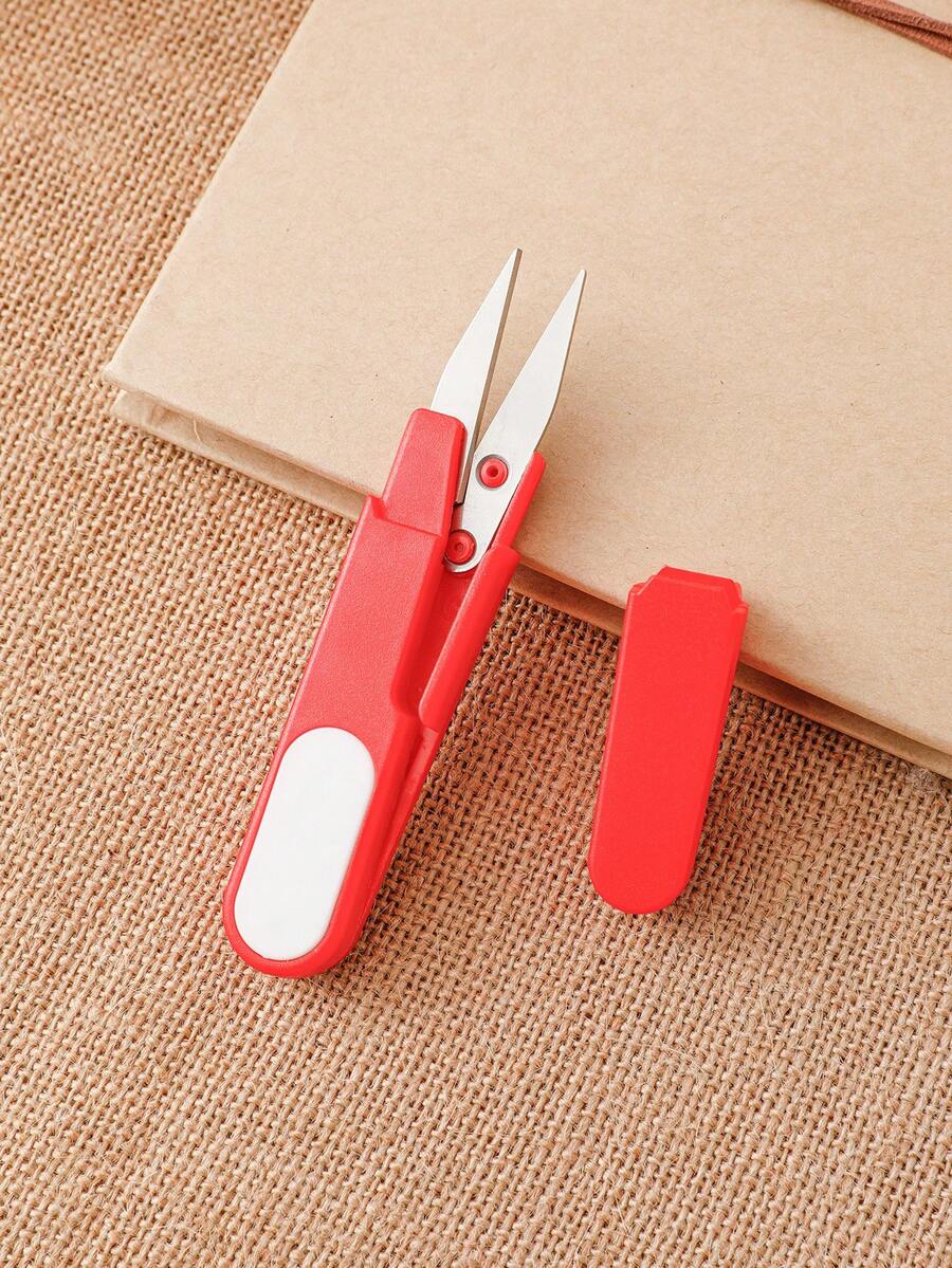 1pc Stainless Steel Sewing Scissor, Modern Two Tone Embroidery Thread Portable Scissors For Sewing - Red - View 1