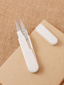 1pc Stainless Steel Sewing Scissors, Simple White Embroidery Thread Portable Scissors For Sewing - White - View 1