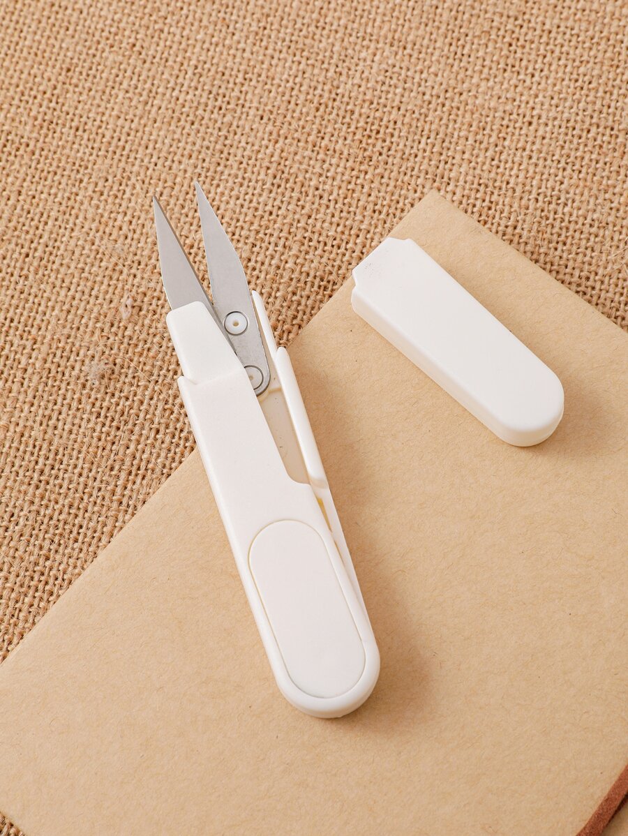 1pc Stainless Steel Sewing Scissors, Simple White Embroidery Thread Portable Scissors For Sewing - White - View 1