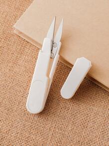 1pc Stainless Steel Sewing Scissors, Simple White Embroidery Thread Portable Scissors For Sewing - White - View 2
