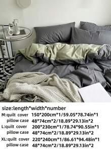 3 piezas/set de dos tonos Set colcha 2 piezas moderno poliéster Textiles para dormitorio para casa - Gris Oscuro - Ver 2