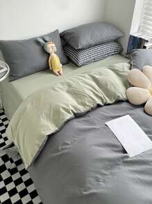 3 piezas/set de dos tonos Set colcha 2 piezas moderno poliéster Textiles para dormitorio para casa - Gris Oscuro - Ver 3