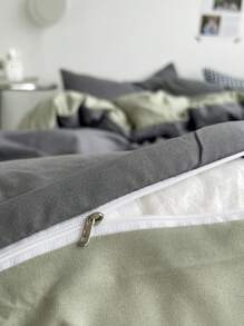 3 piezas/set de dos tonos Set colcha 2 piezas moderno poliéster Textiles para dormitorio para casa - Gris Oscuro - Ver 4