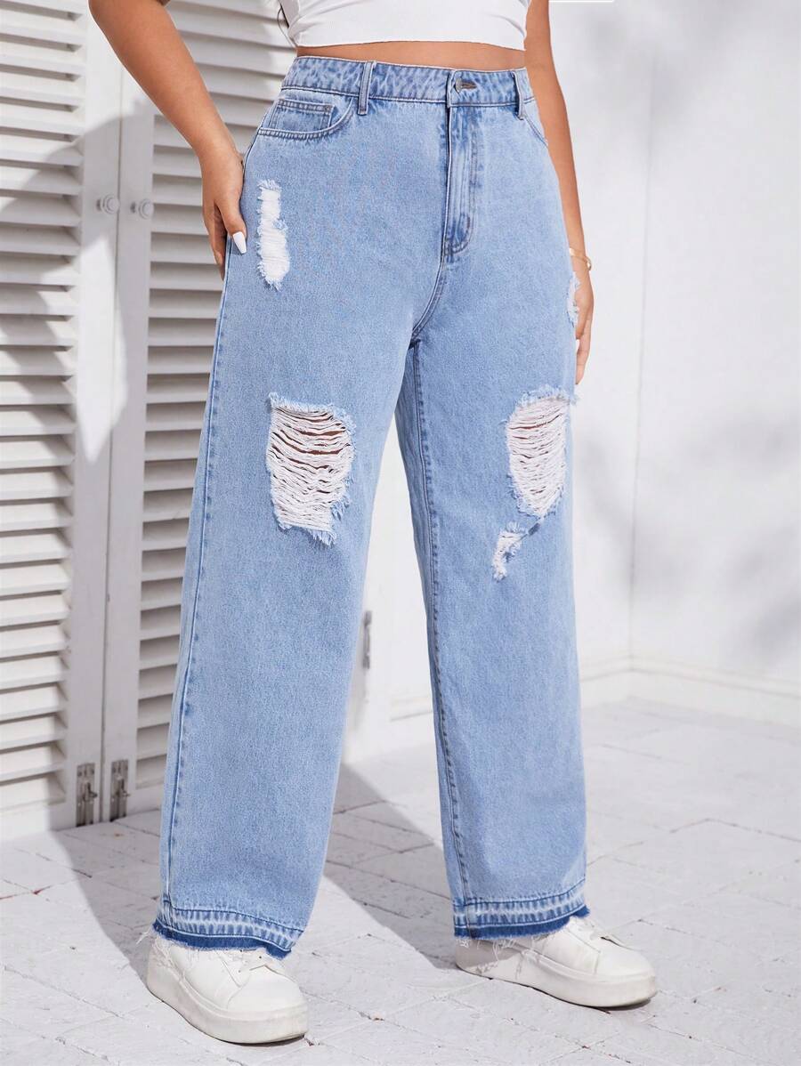 SHEIN Jeans de pierna recta desgarro