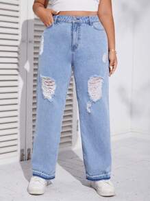 SHEIN Jeans de pierna recta desgarro