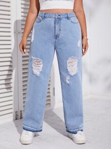 SHEIN Jeans de pierna recta desgarro