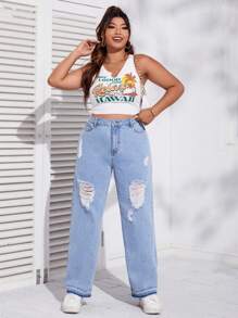 SHEIN Jeans de pierna recta desgarro