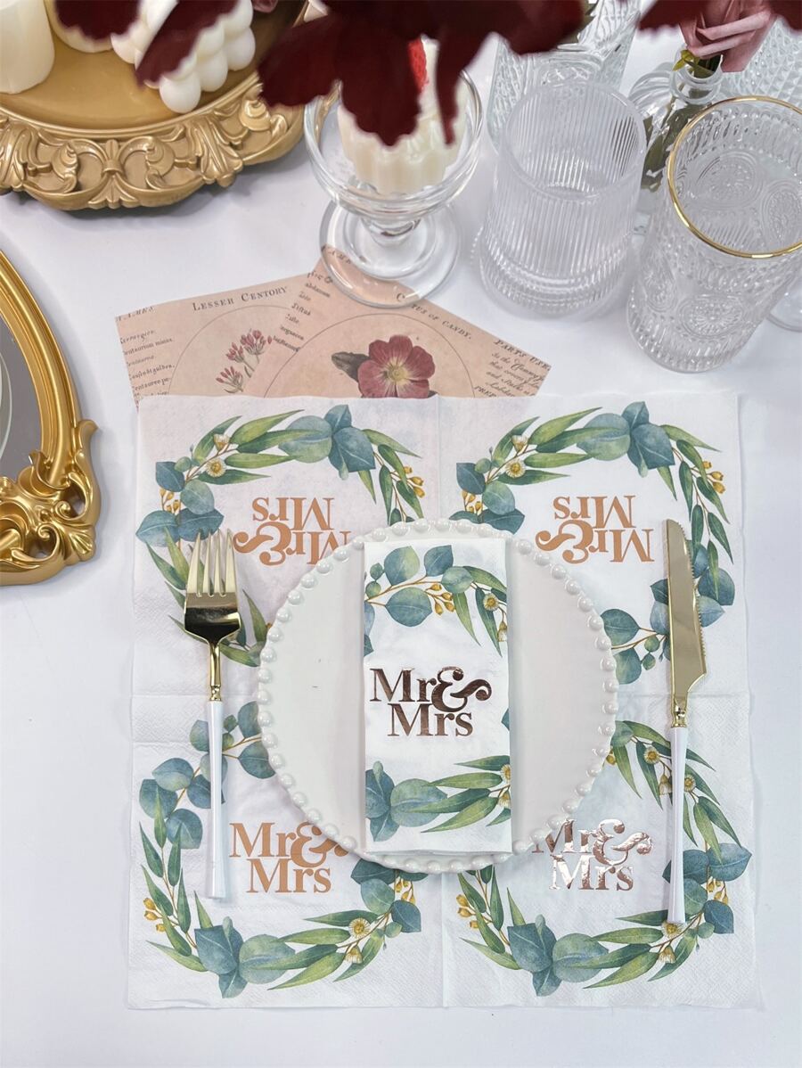 16入組/套紙質一次性餐巾現代植物和字母圖形紙派對餐巾 - 彩色 - 查看 1