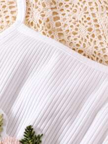 Glamorique Kids 小女童貼花網紗拼接吊帶連衣裙 - 白色 - 查看 4