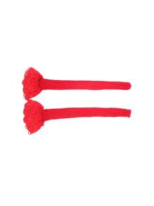 1雙女士花朵圖案時尚大碼漁網過膝襪適用於日常 - 紅色 - 查看 2