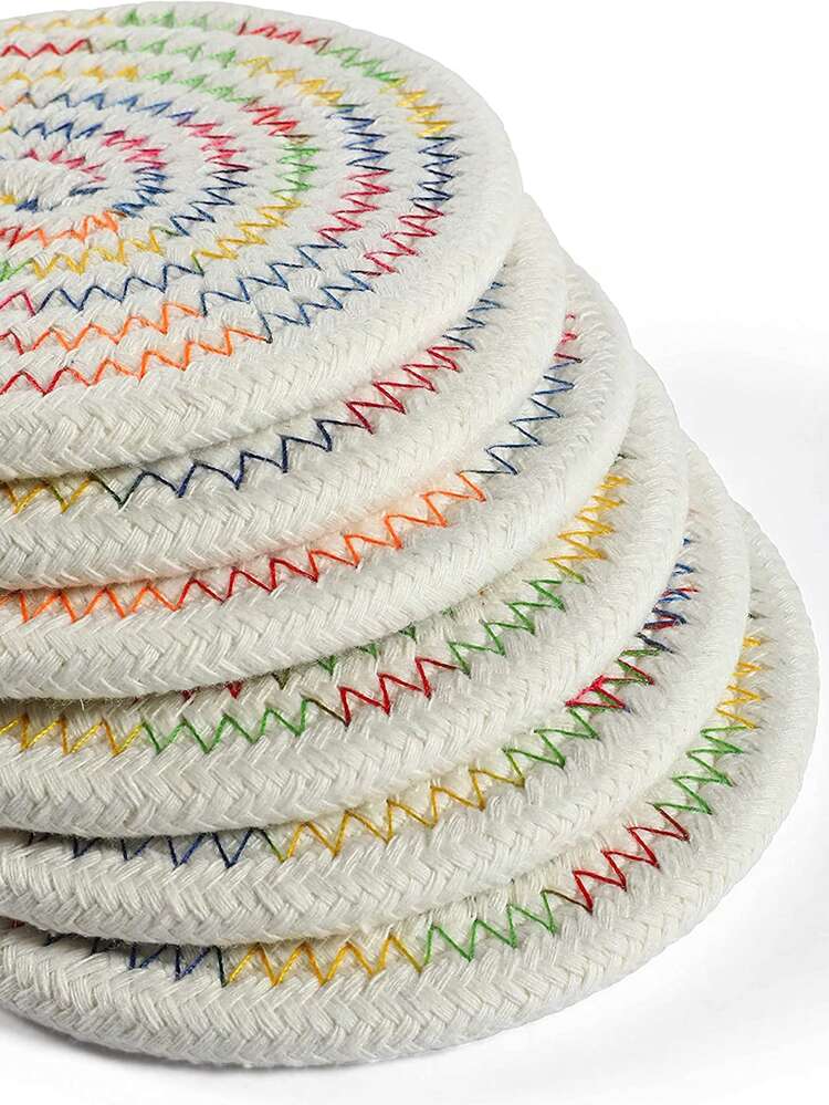 1 st polyester glasunderlägg, modern söm Detalj Rund dryck underlägg för bord - Multifärgad - Visa 7