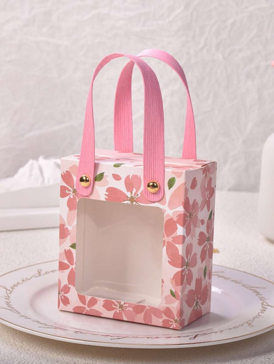 5pcs/set Paper Gift Bag, Cottagecore Floral Pattern Gift Packaging Bag For Party For Party - Pink - View 1