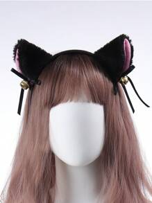 1 件女式黑色毛绒猫耳头带，可爱适合日本洛丽塔猫女仆服装扮演或日常穿着万圣节 - 黑色 - 查看 1