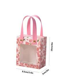 5pcs/set Paper Gift Bag, Cottagecore Floral Pattern Gift Packaging Bag For Party For Party - Pink - View 2