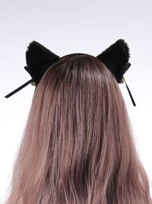 1 件女式黑色毛绒猫耳头带，可爱适合日本洛丽塔猫女仆服装扮演或日常穿着万圣节 - 黑色 - 查看 2