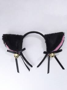 1 件女式黑色毛绒猫耳头带，可爱适合日本洛丽塔猫女仆服装扮演或日常穿着万圣节 - 黑色 - 查看 3