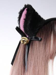 1 件女式黑色毛绒猫耳头带，可爱适合日本洛丽塔猫女仆服装扮演或日常穿着万圣节 - 黑色 - 查看 4