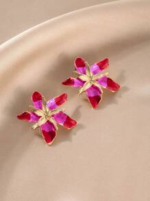 Flower Design Stud Earrings Valentines - Pink - View 2