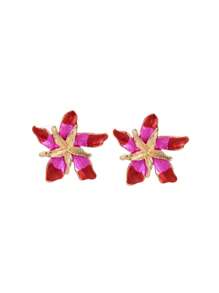 Flower Design Stud Earrings Valentines - Pink - View 4
