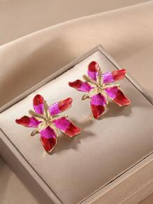 Flower Design Stud Earrings Valentines - Pink - View 6