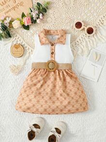 Baby Geo Print Belted Dress - Multicolor - View 1