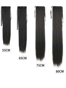 黑色長發假髮馬尾辮包紮式直發貼片馬尾辮女式加長 - 黑色 - 查看 1