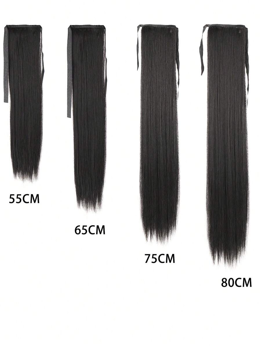 黑色長發假髮馬尾辮包紮式直發貼片馬尾辮女式加長 - 黑色 - 查看 1