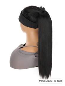 黑色長發假髮馬尾辮包紮式直發貼片馬尾辮女式加長 - 黑色 - 查看 2