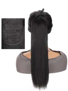 黑色長發假髮馬尾辮包紮式直發貼片馬尾辮女式加長 - 黑色 - 查看 5