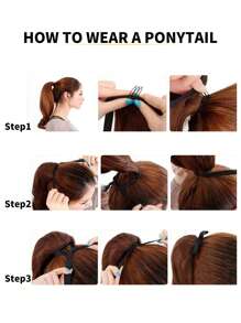 黑色長發假髮馬尾辮包紮式直發貼片馬尾辮女式加長 - 黑色 - 查看 6