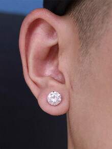 Nooxian Fashionable and Popular Men Cubic Zirconia Decor Stud Earrings Stainless Steel for Jewelry Gift and for a Stylish Look - Silver - View 2