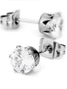 Nooxian Fashionable and Popular Men Cubic Zirconia Decor Stud Earrings Stainless Steel for Jewelry Gift and for a Stylish Look - Silver - View 3