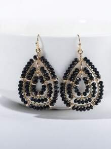 1 Pair Handmade Beaded Glass Bead Teardrop & Round Bohemian Style Earrings, Multi-Color Options Suitable For Daily, Vacation, Party, Gift - Black - View 2