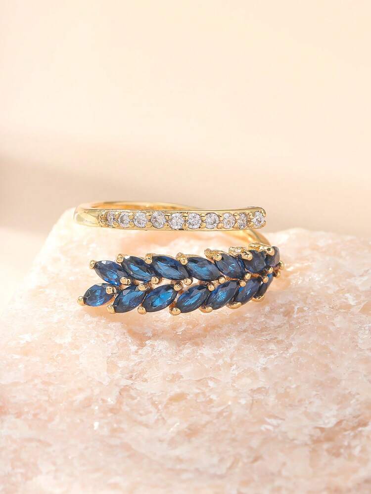 1pc Zirconia Double Row Open Ring, Suitable For Daily Wear
