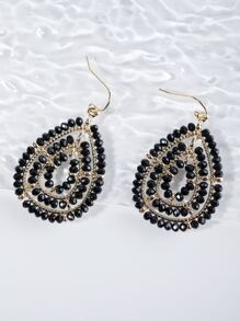 1 Pair Handmade Beaded Glass Bead Teardrop & Round Bohemian Style Earrings, Multi-Color Options Suitable For Daily, Vacation, Party, Gift - Black - View 4