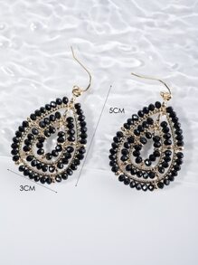 1 Pair Handmade Beaded Glass Bead Teardrop & Round Bohemian Style Earrings, Multi-Color Options Suitable For Daily, Vacation, Party, Gift - Black - View 5