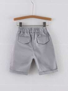 SHEIN 男小童休閒彈性腰帶卷邊短褲帶口袋適合春天和夏天 - 灰色 - 查看 2