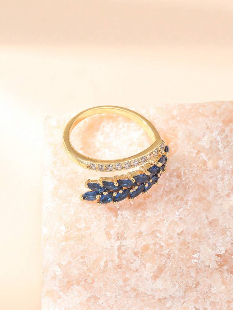 1pc Zirconia Double Row Open Ring, Suitable For Daily Wear