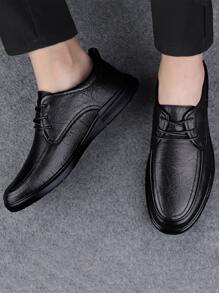1 Pair Men's Genuine Leather Dress Shoes, Thick Sole Anti-Slip Durable Business Casual Loafers, Run Small By 1 Size - Black - View 5