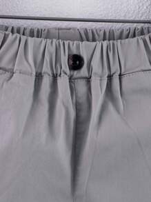 SHEIN 男小童休閒彈性腰帶卷邊短褲帶口袋適合春天和夏天 - 灰色 - 查看 5